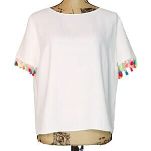 Amanda Uprichard Alison Tassel Fringe Sleeve Top Size Large